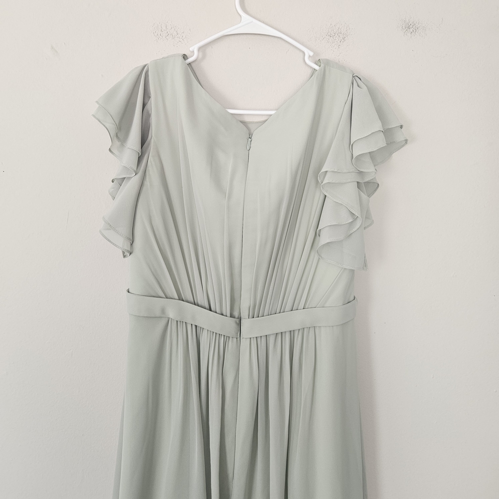 Azazie Maternity Dusty Sage Ruffle Sleeve Maxi Dress Size A14 - Picture 5 of 8
